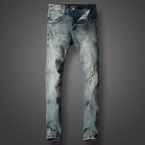Fashion Men Jeans Retro Ripped Jeans Men Slim Fit